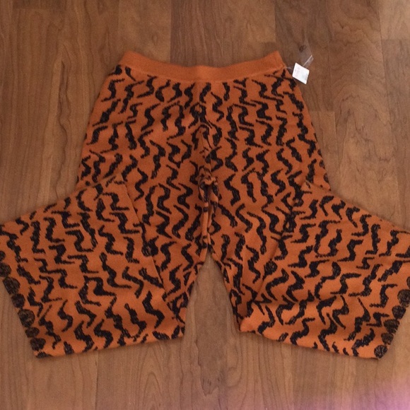 Anthropologie Knit wide leg pants orange and black-medium-NWT - Picture 5 of 9